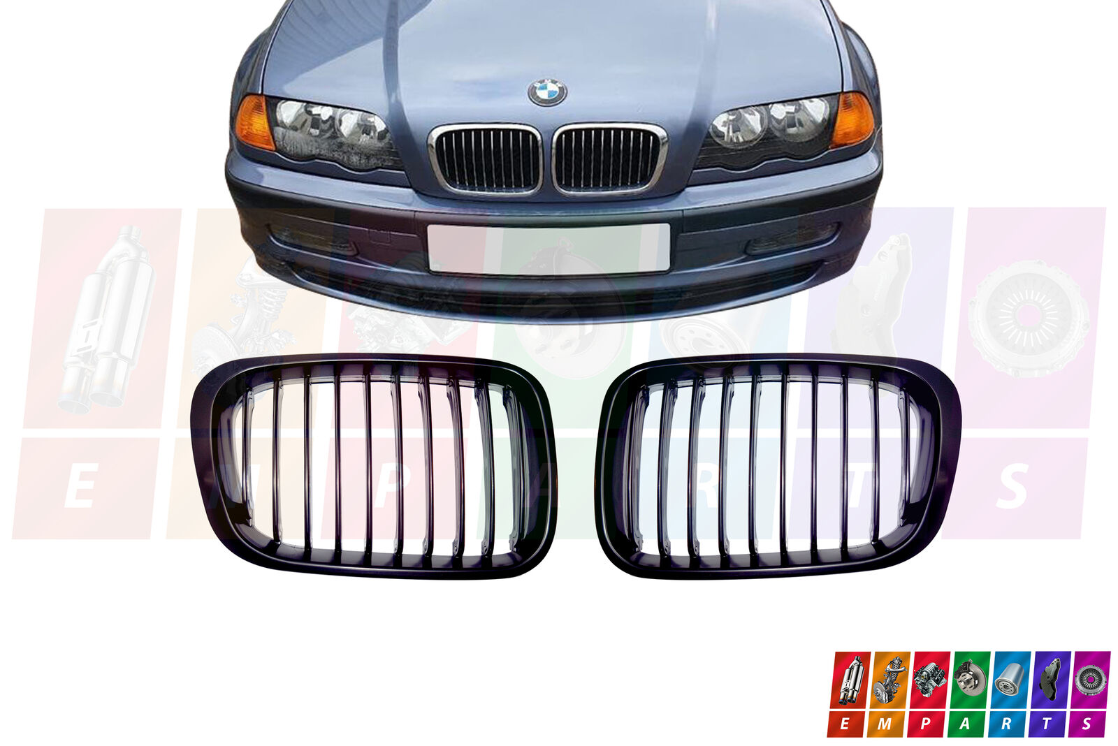 Black Radiator Grille for BMW 3 Series E46 From 1998 - 2000 Front Kidn – EM  Parts